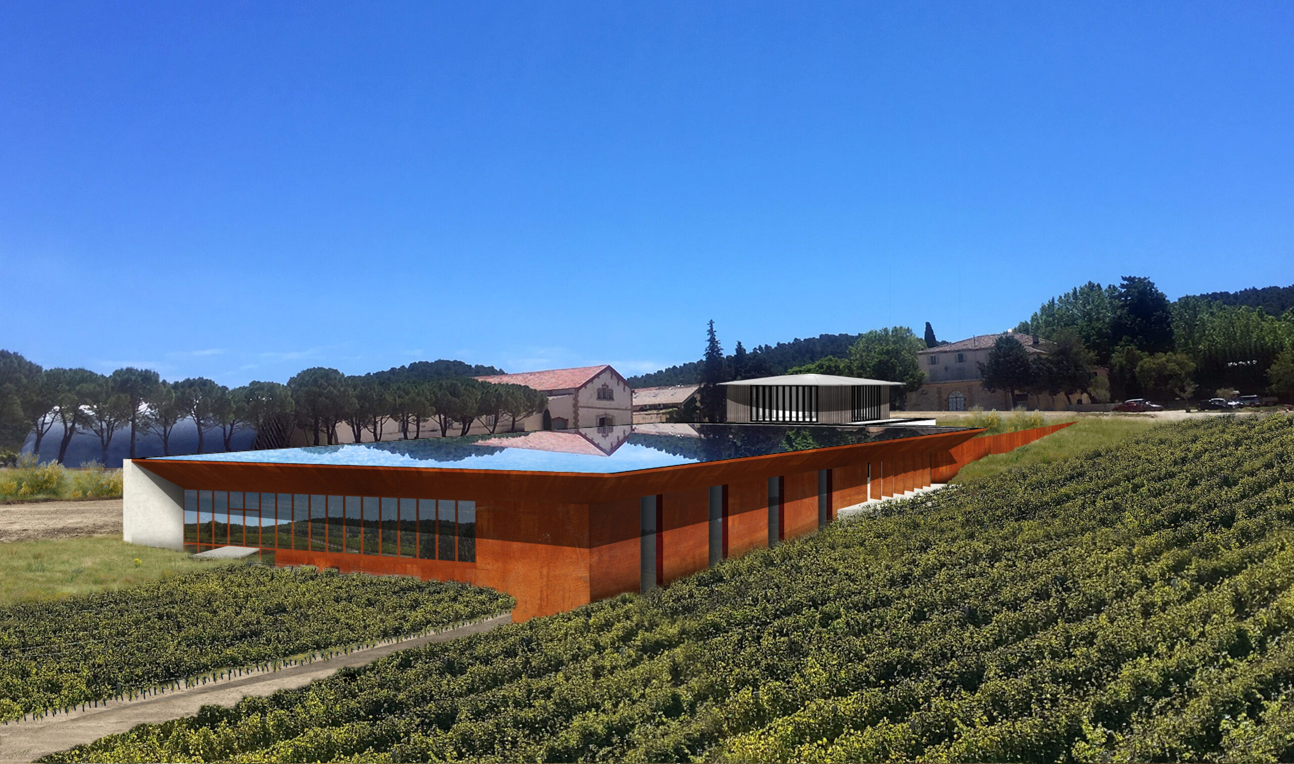 Les chais de château la Coste et le pavillon de Tadao Andō