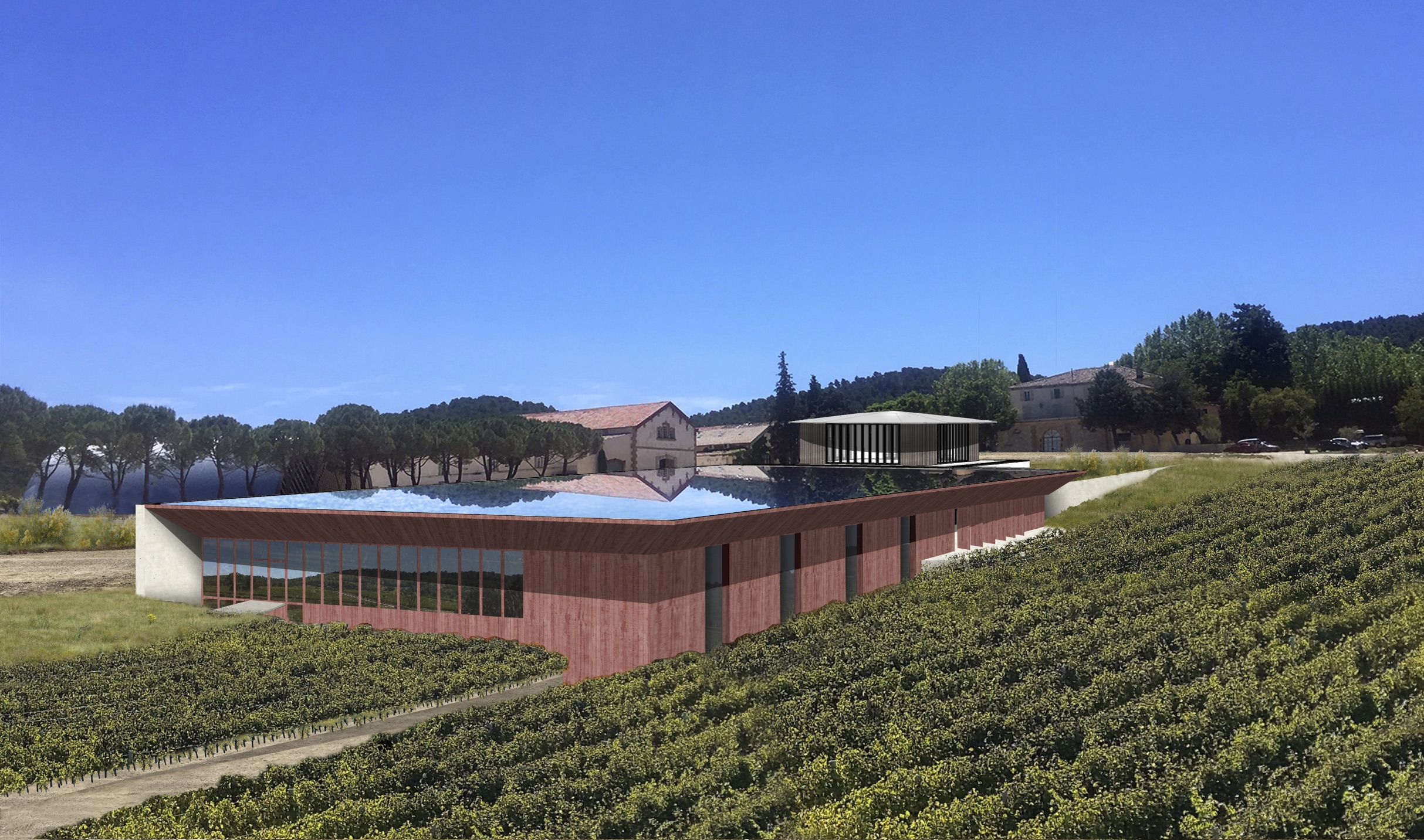 Les chais de château la Coste et le pavillon de Tadao Andō